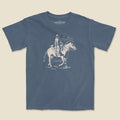 Dust and Reins Austin denim t-shirt with rugged western graphic flat lay