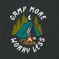 Camp More Worry Less camping tee on dark grey Bella+Canvas 3001