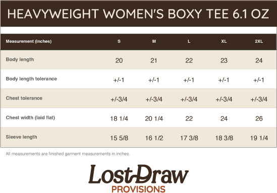 size chart for comfort colors 3023CL women's boxy tee
