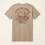 Back of the Tan Face the Storm Tee featuring a distressed vintage buffalo illustration and Built to Weather It lettering.