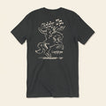 Back of the Giddy Up, Y'all Jersey Tee featuring a vintage cowboy riding a bucking horse in distressed cream ink.