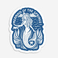 Mermaid of the Springs sticker with blue and white design on a light gray background