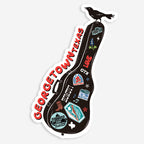 Sticker of a guitar case with stickers and text on a white background