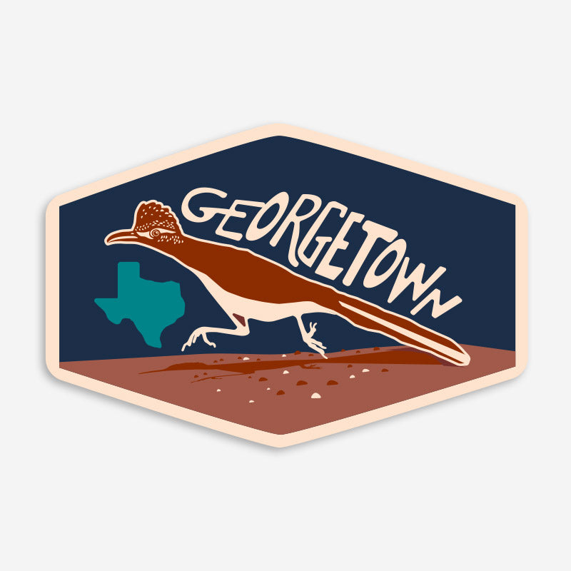 Vinyl sticker with original Roadrunner design with the text Georgetown Texas