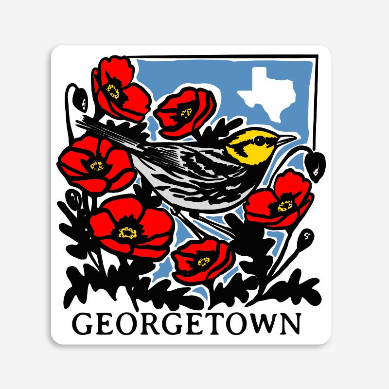 golden-cheeked warbler with the text Georgetown Texas  vinyl sticker