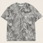 Flat lay front of Last Draw Bison Texas graphic tee oversized vintage grey camo heavyweight t-shirt Lost Draw Provisions