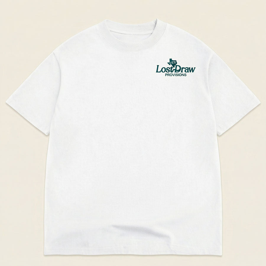 Lost Draw Provisions Georgetown Texas t-shirt Blue Hole design flat lay front