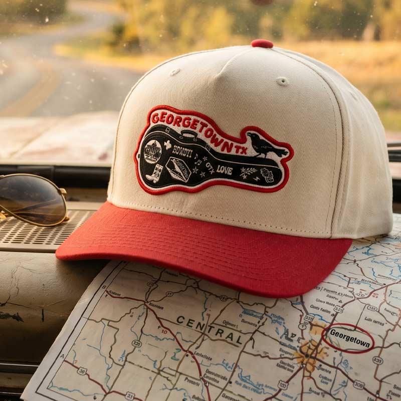 Cap with Georgetown, TX design on a map and car interior