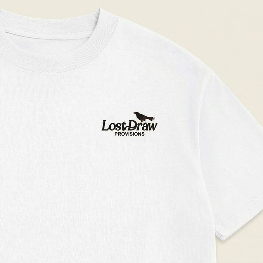 Lost Draw Provisions Georgetown Texas t-shirt guitar case graphic flat lay closeup front