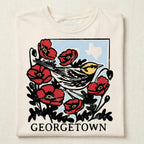 Georgetown warbler women’s boxy t-shirt golden cheeked warbler Texas graphic tee flat lay