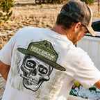 Model wearing GTX Ranger Georgetown Texas graphic tee oversized white heavyweight t-shirt Lost Draw Provisions