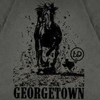 Close up back of Charcoal oversized t-shirt charging horse design Texas western graphic tee