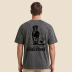 Model showing back of Texas western horse graphic tee oversized drop shoulder casual shirt