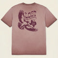 Mauve t-shirt with an eagle graphic and 'Lost Draw Provisions' text on a beige background