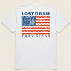 Lost Draw Provisions River Flag t-shirt fishing design flat lay back