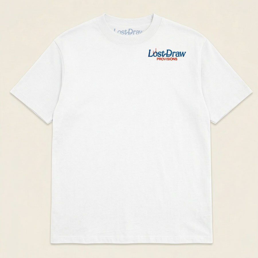 Lost Draw Provisions River Flag t-shirt fishing design flat lay front