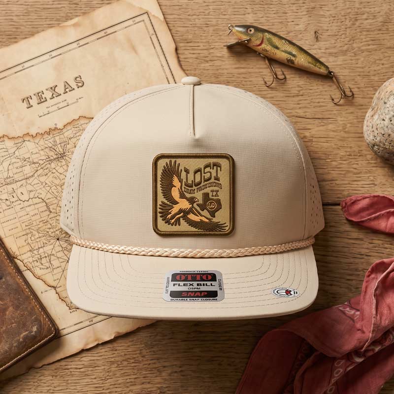 Flat lay of The Lost Hawk Otto hat from Lost Draw Provisions 