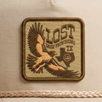 close up details of The Lost Hawk UV printed patch from Lost Draw Provisions 