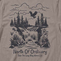 Back of the Pebble Brown North of Ordinary Tee featuring a distressed waterfall and forest graphic with Take the Long Way Home lettering.