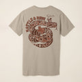 Back of the Dark Grey Rattle & Ride Tee featuring a vintage rust-brown rattlesnake, cowboy with lasso, and Texas graphic.