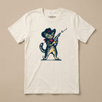 Wilder Than the West cowboy kitten graphic tee on a Bella+Canvas 3001 Vintage White unisex shirt.